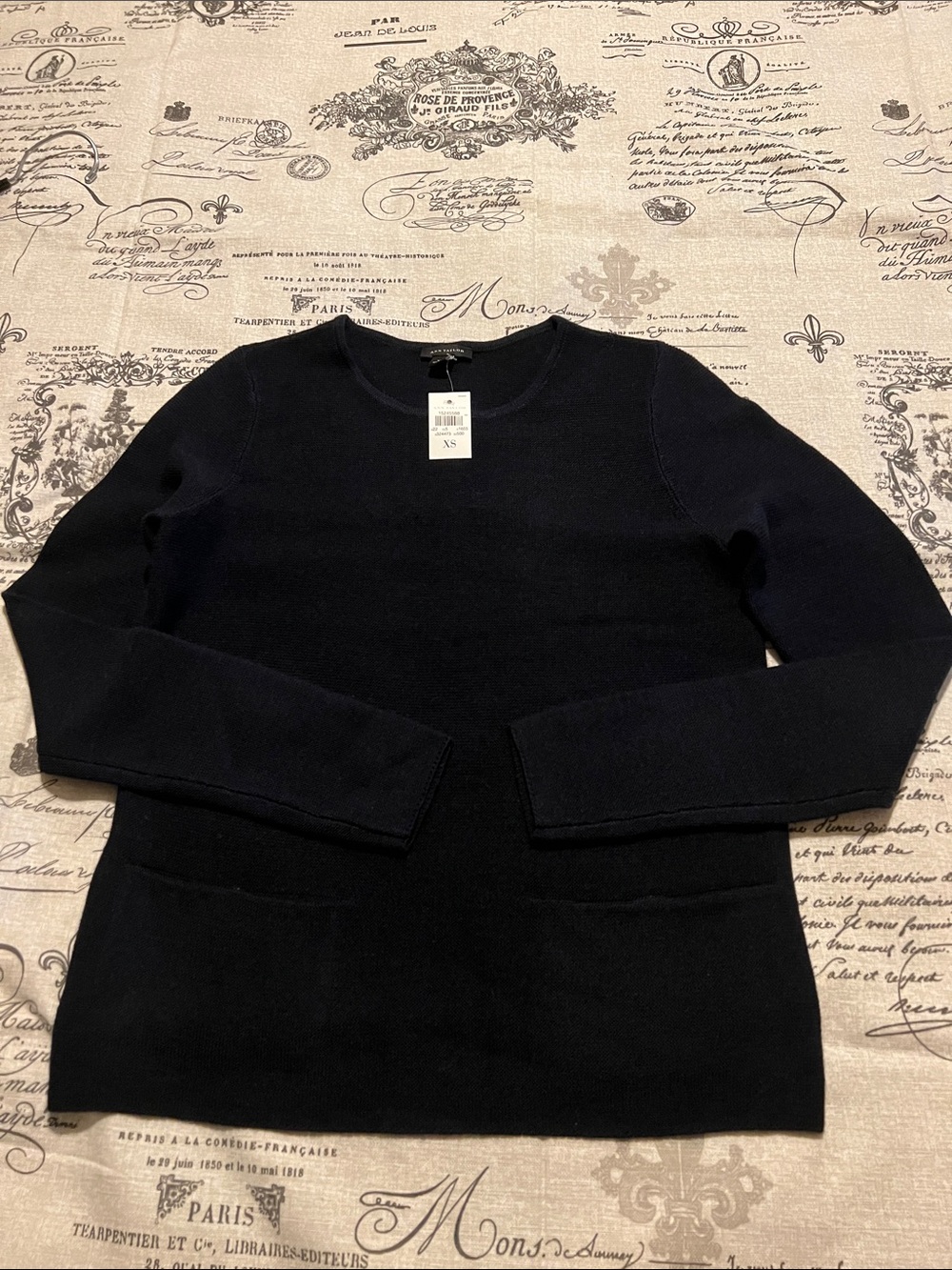Ann Taylor Navy Crewneck Sweater with Front Pockets